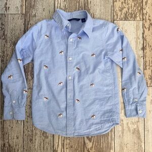 Janie and Jack Embroidered button down Light Blue Shirt & navy pants